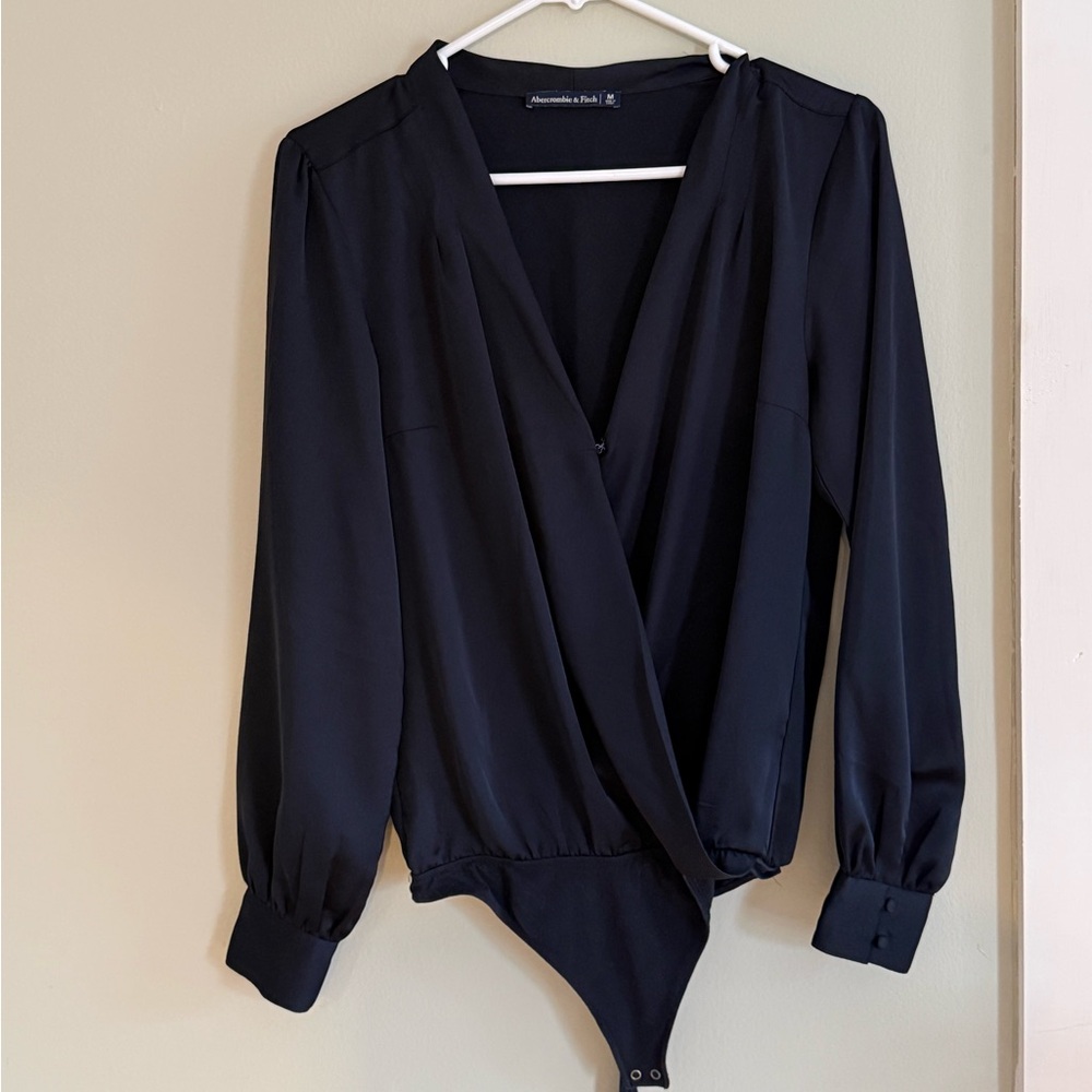 Abercrombie black satin wrap bodysuit